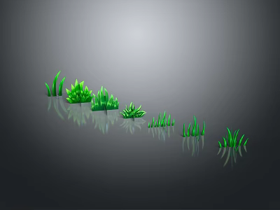 Cartoon Green Grass Arranged in Row With Reflections on Gray Gradient Background 3d model
