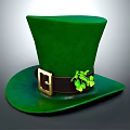 Festive Green Top Hat with Brown Belt Gold Buckle and Clover Decoration