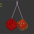 Red Dice Hanging From White String On Gray Background With White Dots