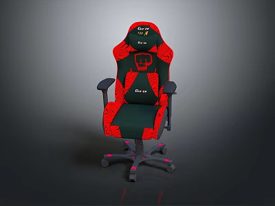Ergonomic Gaming Chair with Black Red Patterned Design Armrests and Wheeled Base 3d model