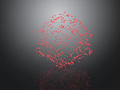 Red Particle Sphere Composed Of Small Red Dots Against Dark Background With Reflection Below 3d model