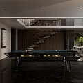 Modern Dining and Living Room Interior With Large Sofa Coffee Table And TV Wall