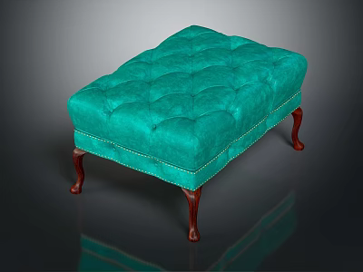 Elegant Teal Tufted Ottoman Furniture With Soft Upholstered Surface And Sturdy Wooden Legs 3d model