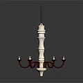 Classic White Columnar Chandelier With Red Curved Arms And Chain Suspended Candle Holders