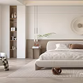 Modern Bedroom Interior Design With Platform Bed Circular Wall Art And Pendant Lights 3d model