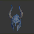 Horned Warrior Helmet With Silver Metal Surface And Brown Curved Horns