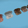 Household Copper Lidded Containers in Various Sizes with Open and Closed Lids