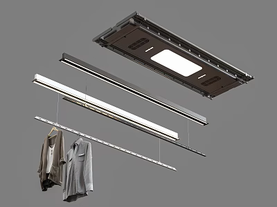 Modern Ceiling Mounted Clothes Hanger With LED Lights And Hanging Garments 3d model