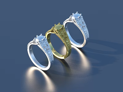 Elegant Jewelry Rings with Diamond Accents Gold Silver and Decorative Designs 3d model