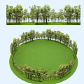 Outdoor Green Plant Wall With Circular Grass Area And Natural Landscape Design