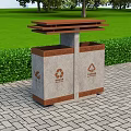 Roadside Public Trash Bins With Dual Compartments Recycling Symbols On Paved Path