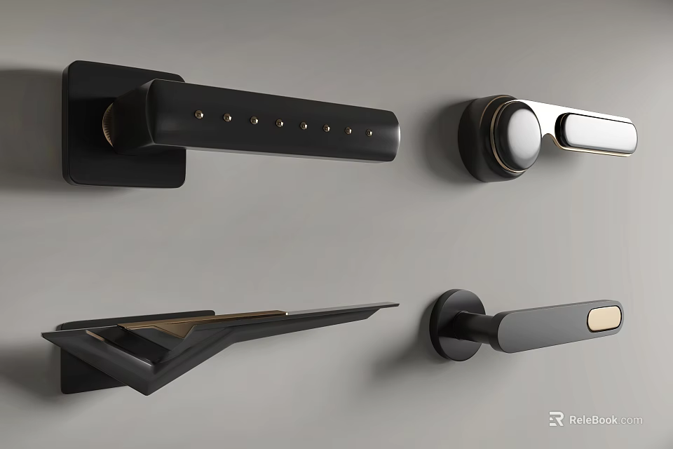 Sleek Black Door Handles With Modern Design Varied Styles And Metal Accents 3d model 