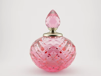 Pink Crystal Cut Perfume Bottle With Metallic Accent And Decorative Stopper 3d model