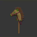 Brown Wooden Toy Horse With Mane And Wooden Stick For Children