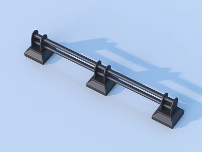 Sleek Modern Metal Railing Design With Double Bars And Base Supports 3d model