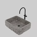 Elegant Square Textured Natural Stone Washbasin With Golden Modern Faucet Design
