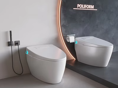 POLIFORM Modern Bathroom Featuring White Smart Toilets Toilet Paper Holder And Bidet Spray 3d model