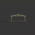 Outdoor Blue Roof Shelter Supported By Wooden Columns On Brown Earth Surface