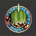 Decorative Watermelon Shaped Fruit Bowl With Assorted Fresh Fruits And Ice Cubes