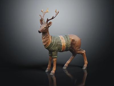 Decorative Deer Figurine With Green And Beige Knitted Sweater For Home Decor 3d model