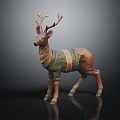 Decorative Deer Figurine With Green And Beige Knitted Sweater For Home Decor
