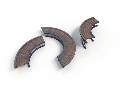 Curved Wooden Benches For Outdoor Park Seating With Natural Wood Surface 3d model