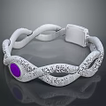 Elegant Silver Bracelet with Braided Design Purple Gem and Sparkling Diamonds