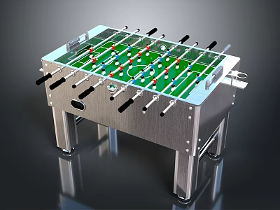 Sturdy Metal Frame Foosball Table With Green Playing Surface And Player Rods 3d model