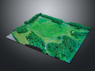 Cartoon Style Natural Park Scene With Green Grass Trees And Winding Paths 3d model