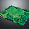 Cartoon Style Natural Park Scene With Green Grass Trees And Winding Paths