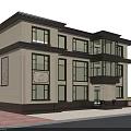 Modern Two Story Detached Villa With White Exterior Black Frames Spacious Windows And Decorative Patterns