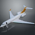 Sleek Passenger Airliner With White Fuselage Yellow Tail Twin Engines And Entry Stairs