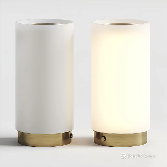 Modern Cylindrical Table Lamps With White Shade And Gold Base Illuminated Design 3d model 