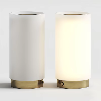 Modern Cylindrical Table Lamps With White Shade And Gold Base Illuminated Design 3d model