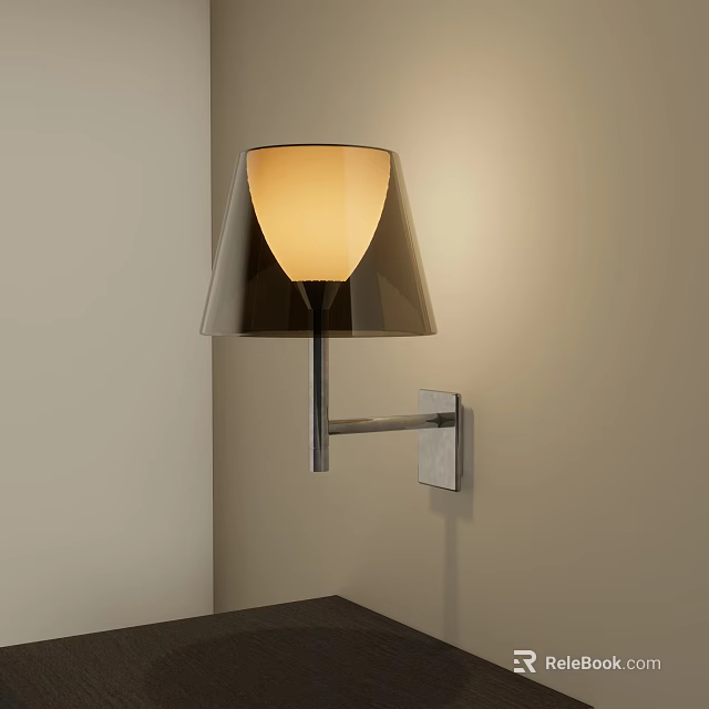 Modern Wall Lamp with Black Glass Shade and Warm Light Mounted on Beige Wall 3d model 