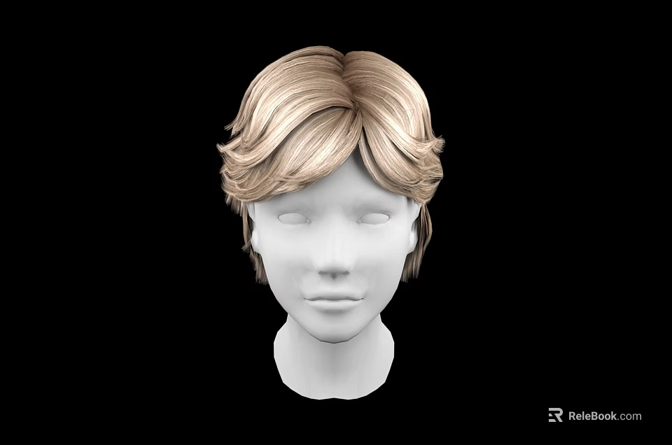Blonde Wavy Short Hair Wig On White Mannequin Head 3d model 