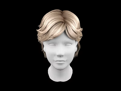 Blonde Wavy Short Hair Wig On White Mannequin Head 3d model