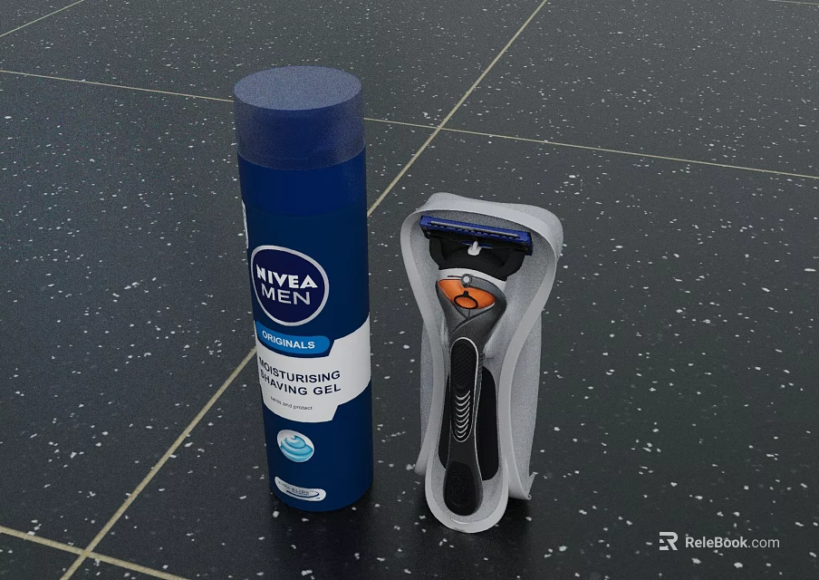 Essential Bathroom Accessories On Countertop With NIVEA Men Shaving Gel Razor And Holder 3d model 