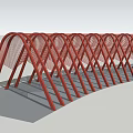 Red Curved Pergola Structure With Arched Framework And Linear Ground Design