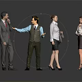 Four Business People Interacting In Professional Setting With Formal Attire