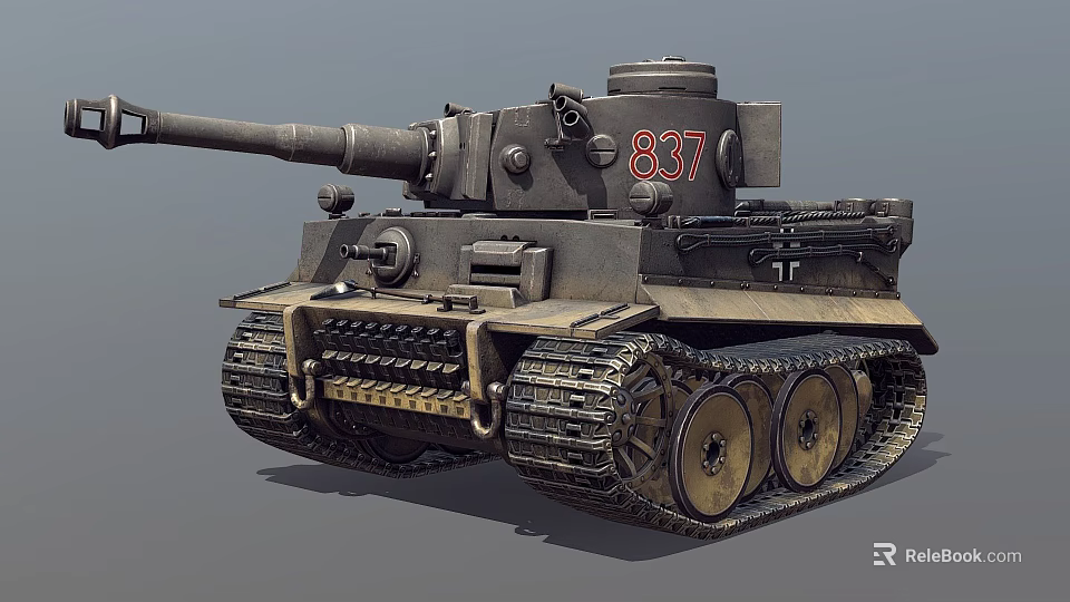 Vintage Military Vehicle Tank Featuring Cannon Barrel Tracks And 837 Marking Design 3d model 