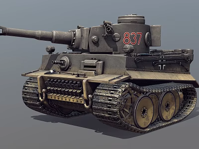 Vintage Military Vehicle Tank Featuring Cannon Barrel Tracks And 837 Marking Design 3d model