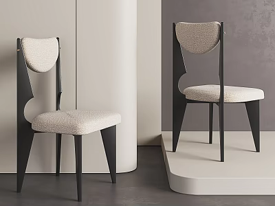 Modern Minimalist Chair With Curved Backrest Light Beige Upholstered Seat And Black Frame 3d model