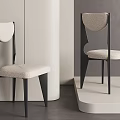 Modern Minimalist Chair With Curved Backrest Light Beige Upholstered Seat And Black Frame