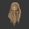 3D Head Model With Golden Wavy Long Hair And Shiny Texture On Dark Background