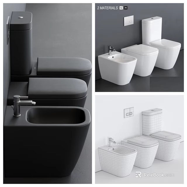 Modern Black And White Toilet Designs With Sleek Styles And Bidet Combinations 3d model 
