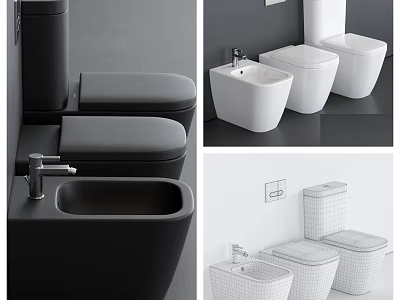 Modern Black And White Toilet Designs With Sleek Styles And Bidet Combinations 3d model