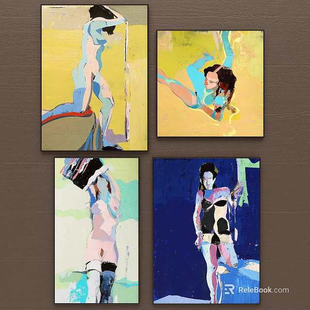 Vibrant Photo Wall With Colorful Figure Paintings For Home Interior Decor 3d model 