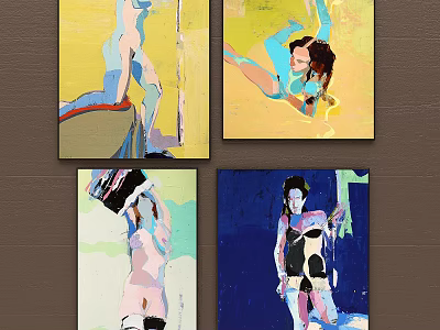 Vibrant Photo Wall With Colorful Figure Paintings For Home Interior Decor 3d model