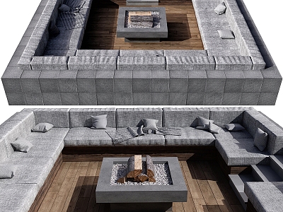 Outdoor sunken sofa seating area 3d model